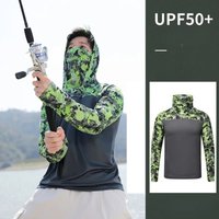 Patchwork Fishing Shirt Hooded Men Fishing Clothes Outdoor Summer Mask Hoodie Sun Uv Protection Performance Jersey Skin Coat Man