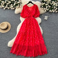 chic Polka dot puff sleeve lace A-line fairycore Elegant Evening Party Women Fashion Vintage Vestidos dress