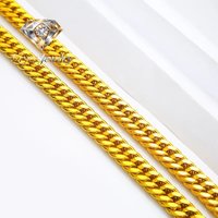 Kryos Jewelry Unisex 24K AU999 Real Gold Chain 10MM 60CM Twisted Polished Curb Chain Men's Sideways Boss Necklace