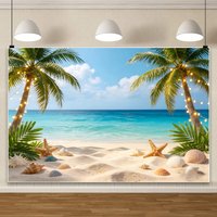 Tropical Beach Backdrop for Photography Summer Hawaii Blue Ocean Wave Seaside Palm Tree Kid Holiday Party Photo Background Decor