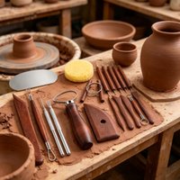 19Pcs Red Wood Handle Polymer Clay Tool Kit – Cold Ceramics Sculpting Cutters & Modeling Knife Set for Pottery Craft