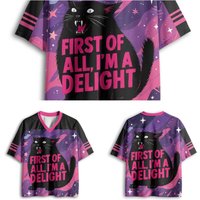 Latest Adult and Children's 'First, I'm Super Charming' Starry Sky Black Cat 3D Print V-Neck Cartoon Animal Sports T-Shirt
