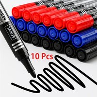 10Pcs Permanent Marker Pen Fine Point Waterproof Ink Thin Nib Crude Nib Black Blue Red Ink 1.5mm Fine Color Marker Pens