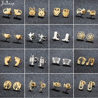 Stainless Steel Earings Fashion Jewelry Small Rabbit Owl Ear Studs Minimalist Safety Pin Boots Stud Earrings Unusual Pendientes