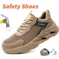 Khaki Safety Shoes Men's Lightweight Steel Toe Safety Shoes - Puncture-Proof Indestructible Work Boots Protective Sneakers