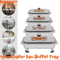 Chafer Pan Buffet Tray, 4pcs Stainless Steel Chafing Dish Set with Embossed Lid, Food Warmer for Catering Wedding Party Service
