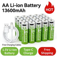 Rechargeable AA Battery 13600mAh Large Capacity AA Li-ion Battery with Type-C Charging Cable,for Home&Office Electric Devices