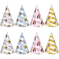 8pcs Custom Text and Photo Face Party Cone Hats Personalized Birthday Hats Paper Hat Headware for Birthday Party Supplies