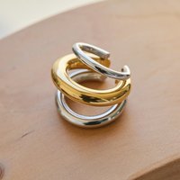 Uncommon Chunky Triple Ring Stainless Steel Clip-on Earrings Statement Non-Piercing Ear Cuffs Cartilage Trendy Jewelry for Women