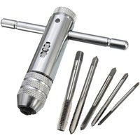M3-M8 Adjustable Ratchet Wrench 5pc Hand Tap Tapping Forward and Reverse Tapping Hand Tool Accessory Set