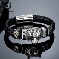 Vintage Vikings Bear Head Leather Bracelets for Men Handmade Stainless Stee Norse Amulet Bangles Punk Male Warrior Jewelry Gift