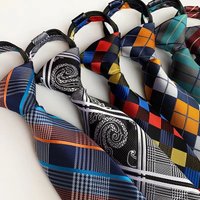 8cm Pre-tied Necktie Men Women Dressing Paisley Style Zipper Tie Plaid Jacquard Woven Easy Neck Tie Men Wedding Accessories Gift