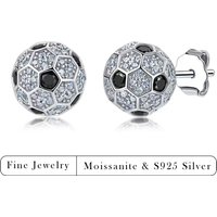 1.6 CTW Moissanite Soccer Ball Stud Earrings S925 Silver Hypoallergenic Black White Moissanite Sporty Jewelry for Fans