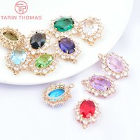 (6946) 4PCS 18x22MM Hole 1.5MM 24K Gold Color Brass with Glass Colorful Pendants High Quality Diy Jewelry Findings Accessories