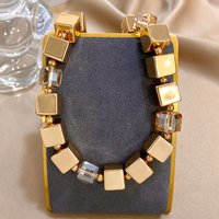 Women's Set Jewelry New Design CCB Gold Color Geometry Cube Square Shape Thick Chain Necklace Bracelet Fashion Jewelry Gift