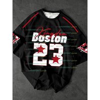 MEN BOSTON Letter Print Graphic T-Shirt Short Sleeve Sports men's T-shirt Unisex Casual Daily Wear Summer Men's Racing T-shirt
