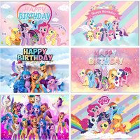 My L-Little P-pony Backdrop Kids Girl Birthday Party Decoration Baby Shower Photography Background Rainbow Baby Shower Props