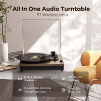 qwMaio E200 Classic Gramophone, Vinyl Player, Turntable, Gramophone Unit, High-Quality Stereo, Integrated Speaker, 3-Speed, Belt-Driven Classic Gramophone, 3.5Mm Audio Output, Can Connect to External