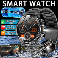 2026 New Smart Watch Men 800mAh Large Capacity Battery Outdoor LED Flashlight Bluetooth Call Waterproof Sport Fitness Smartwatch
