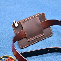 Designer Small Black Leather Belt Bags for Cards and Coin Pouch Cowhide Waist Belt Bag for Men Pouch Protective Cover