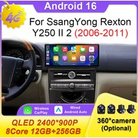 12.3" UItra-thin Screen Android 16 for SsangYong Rexton Y250 II 2 2006-2011 Carplay Auto GPS Navi Multimedia Player 4G WIFI DSP