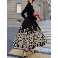 Floral Series: Casual Style Skirt with Floral Print on Black Background, Suitable for Commuting, Going Out, Dating, and Vacationing