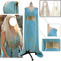 Daenerys Targaryen Cosplay Costume Mother of Dragons Linen Gown Wig Set for Halloween Party Roleplay Daenerys Targaryen Dress