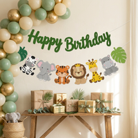 Jungle Animal Birthday Felt Garland Banner Forest Safari Party Supplies 1st Birthday Party Decorations Kids Wild One Baby Shower