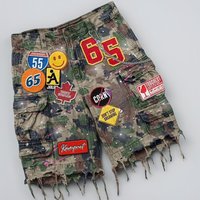 Outdoors Streetwear Patchwork Denim Short Y2K Jeans Men Women Hip Hop Patch Graphics Loose Camo Denim Fitness Casual Shorts