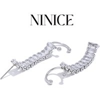 NiNice Exquisite Stainless Steel Shiny Cubic Zirconia Ear Clip on Earrings Prevent Allergy High Quality Delicate Jewelry