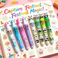 1/2/4/8 PCS 10 Color Ballpoint Pens Creative Stationery Cartoon Student Push-action Ballpoint Pen Ball Point Pen Cute Stationery
