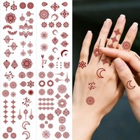 1pc Waterproof Moon Design Temporary Tattoo Sticker for Women Hand Finger Fake Henna Tattoos Body Art Brown Lotus Flower Tattoos