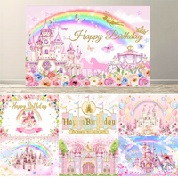 Dewprint Princess Castle Birthday Backdrop Watercolor Rainbow Birthday Background Gold Royal Party Decor Photo Booth Props