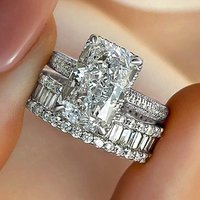 Vintage Lab Diamond Ring Set White Gold Engagement Wedding Band Rings for Women Bridal Party Jewelry Gift