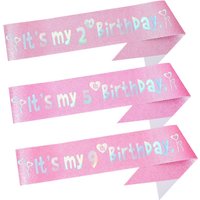 Glitter Pink It's My 2nd 3rd 4th 5th 7th 11th 13th Birthday Satin Sash for Kids Girls Birthday Party Favor Decorations Supplies
