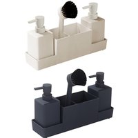 4Pcs Soap Bottle Storage Tray Brush Set with Storage Compartment Portable Pump bottle for Organizer Home Sink Kitchen