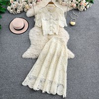 Two Piece Sets Women Skirt Set Matching Sets Y2k Lce Floral Single Breasted Tops Long Skirts A Line High Waist Dress Sets