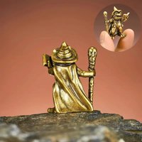Retro Brass Frog Wizard Statue Frog Holding A Magic Wand Ornament Small Animal Figurines Home Office Decoration Car Ornaments