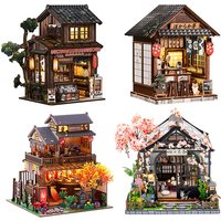 DIY Book Nook Kit Miniature Dollhouse Bookshelf Insert Wooden Bookend 3D Building Model for Adult Gift Japanese Style Home Decor