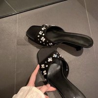 2026 New Women's Elegant Slippers and Ladies Sandals Medium Heel Square Toe Shoes Fashion Style Elegant Fashionable Sandals