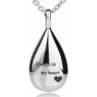 Carved Teardrop Keepsake Ashes Necklace Urn Pendant Cremation Memorial Jewelry-Always in my heart