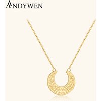 ANDYWEN 925 Sterling Silver Gold Coins Big Moon Pendant Necklace Long Chain Choker CZ Rock Punk Wedding Party Fine Jewels