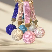Diamante Pendant Ball Rhinestone Crystal Key Ring Handbag Car KeyChain Gift Anti-lost Key Holder Leather Strap Pendant Key Ring