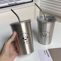 Large Capacity Stainless Steel Water Cup With Straw And Lid Portable Household Cup Hot Cold Drinks Summer Daily Use
