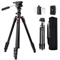 K&F CONCEPT 77"/1.96m Camera Tripod Video Lightweight Travel Tripod with 3-Way Swivel Pan Tilt Head Load 3kg/6.6lbs Phone Holder