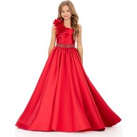 Snvdzo One Shoulder 3D Floral Pageant Dress Crystal Waist Flower Girl Dress For Child Pageant Wedding Photoshoot Formal Gala2026
