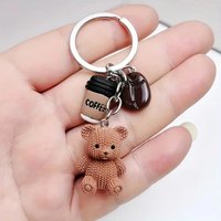 Cute Resin Bear Coffee Keychain Cartoon Mini Pendant Keychain with Metal Ring Closure Bag Charm For Coffee Lovers Gift