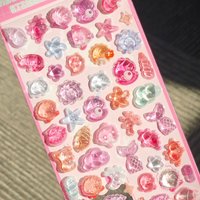1sheet Kawaii 3D Embossed Ocean Seashell Starfish Crystal Drop Sticker for Scrapbooking Cute Phone Case Decoration Solid Sticker