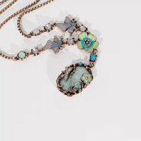 Retro Butterfly Love Flower Drop Glaze Butterfly Flower Hanfu Long Necklace New Chinese Hoodie Chain for Women
