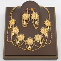 African 18k Gold Color Jewelry Set for Women Flower Design Necklace and Earrings 2Pcs Set for Weddings Party Jewelry Dubai Gift